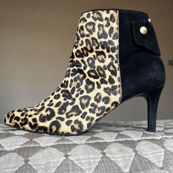 Cole Haan Leopard Print Calf Hair and Black Suede Heeled Ankle Boots Women’s 8 - Picture 1 of 16